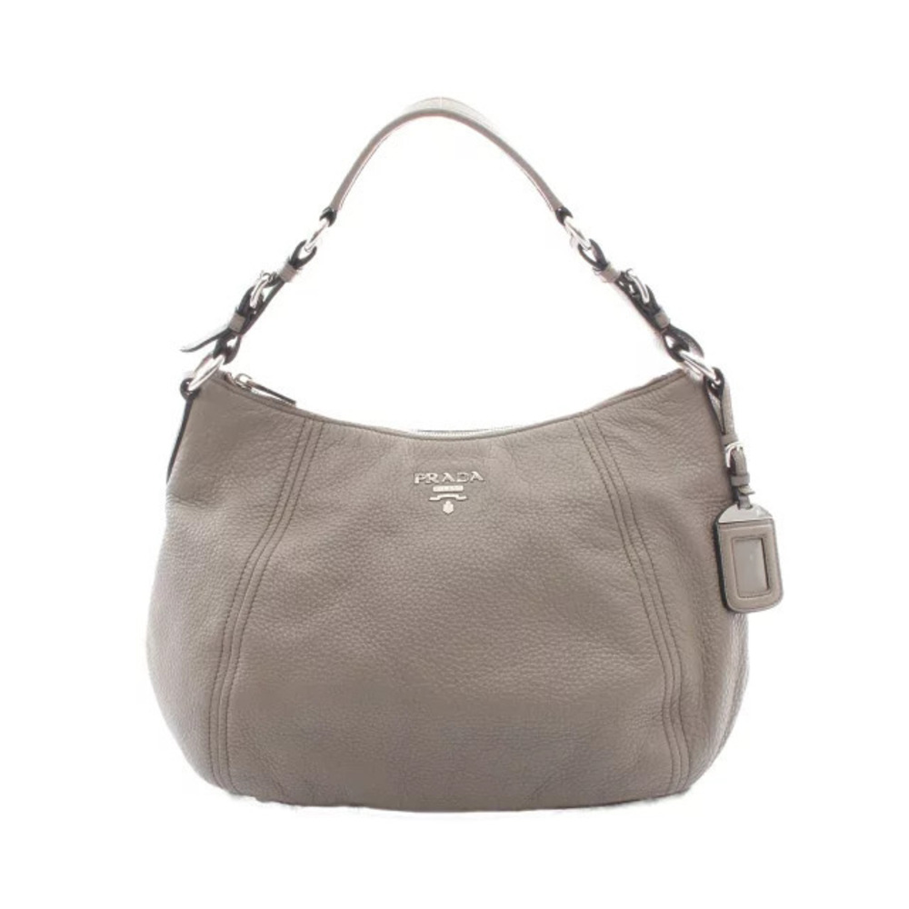 Prada gray pebbled leather hobo shoulder bag Cream